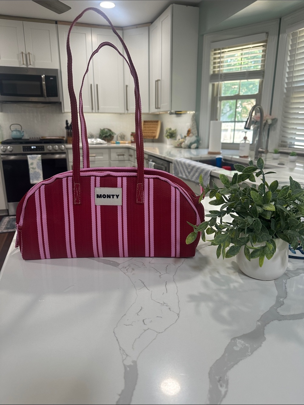 MONTY  Pink & Red Striped Bag